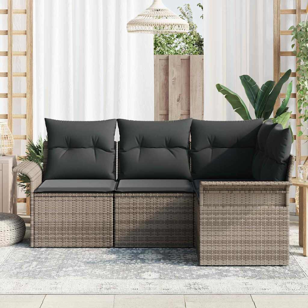Garden Sofa Set with Cushion 4 pcs Grey Poly Rattan