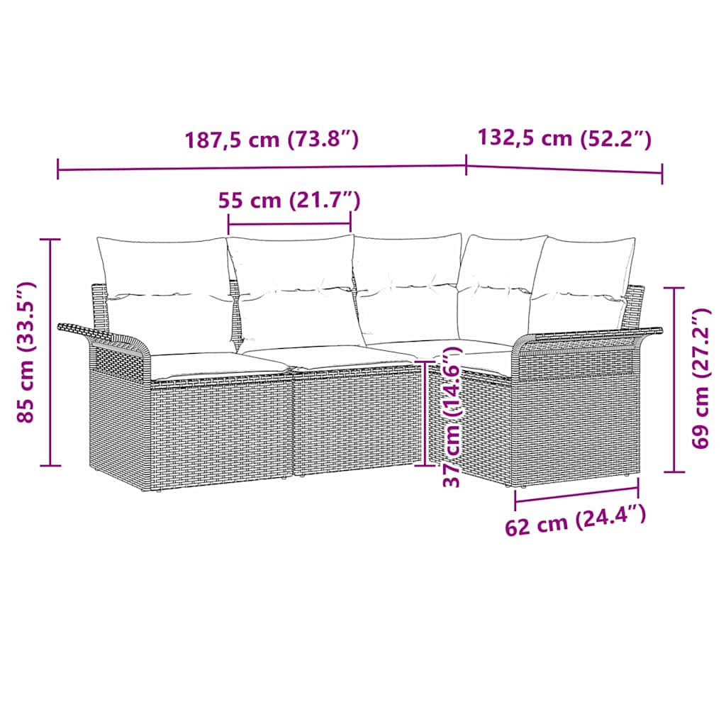 Garden Sofa Set with Cushion 4 pcs Grey Poly Rattan