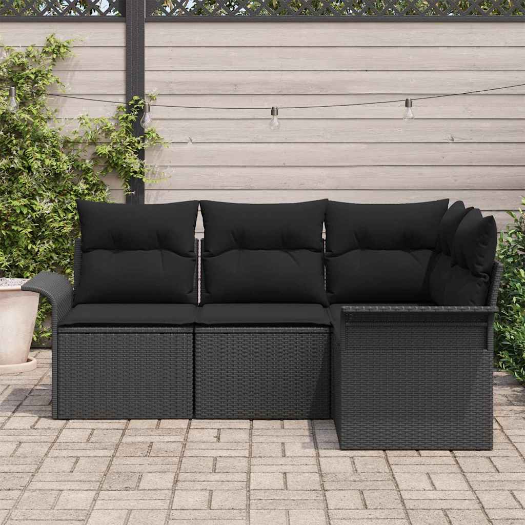 Garden Sofa Set with Cushion 4 pcs Black Poly Rattan