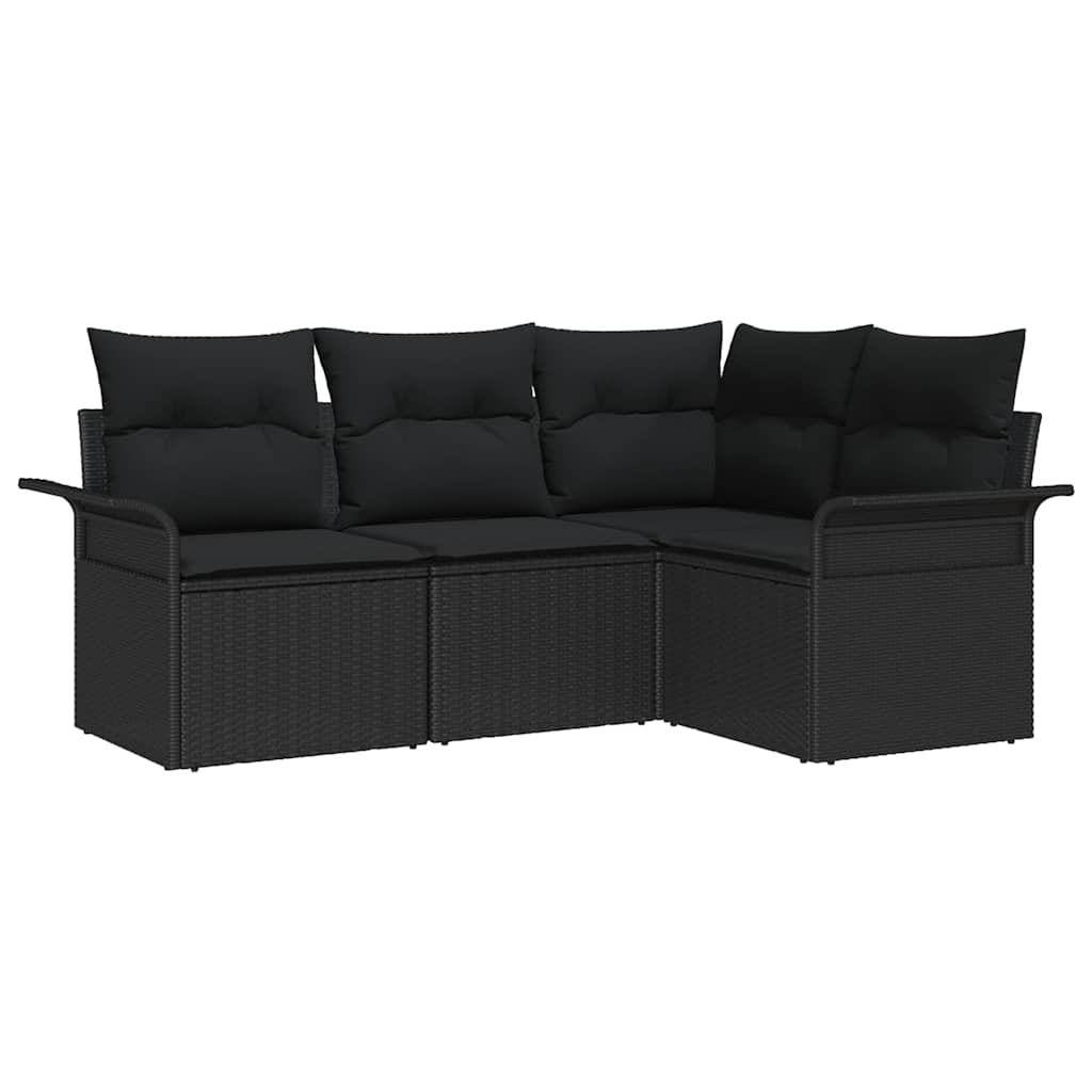 Garden Sofa Set with Cushion 4 pcs Black Poly Rattan