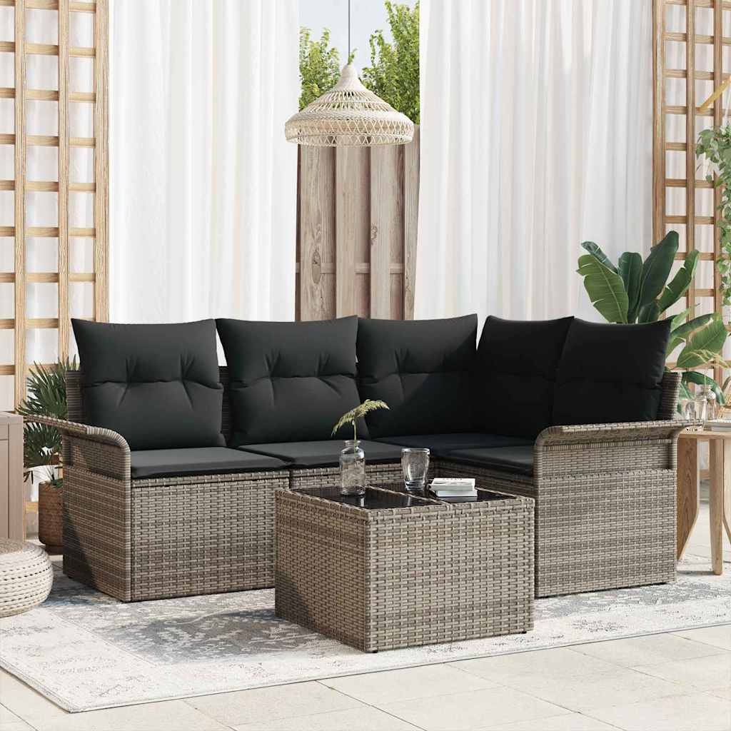 Garden Sofa Set with Cushion 5 pcs Grey Poly Rattan