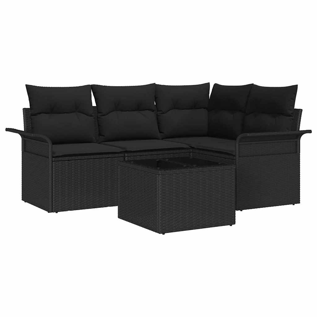 Garden Sofa Set with Cushion 5 pcs Black Poly Rattan