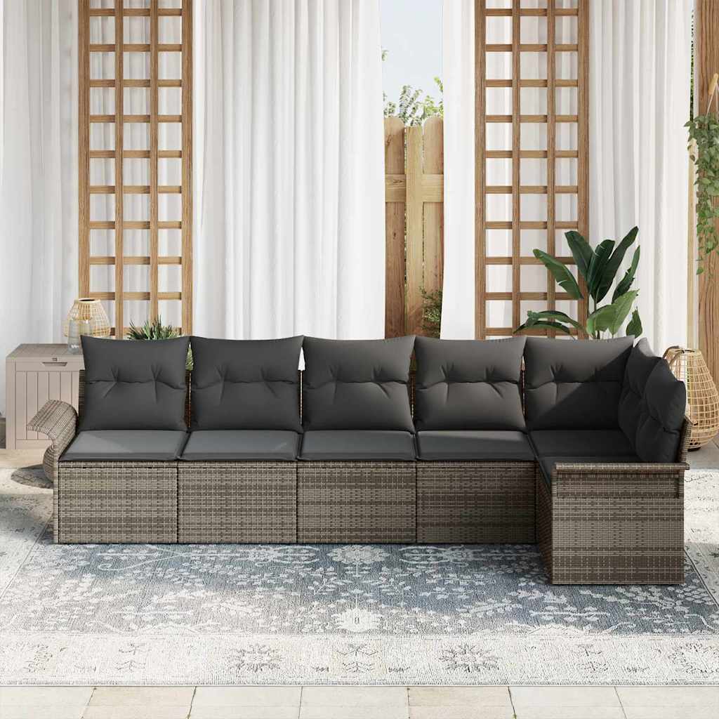 Garden Sofa Set with Cushion 6 pcs Grey Poly Rattan