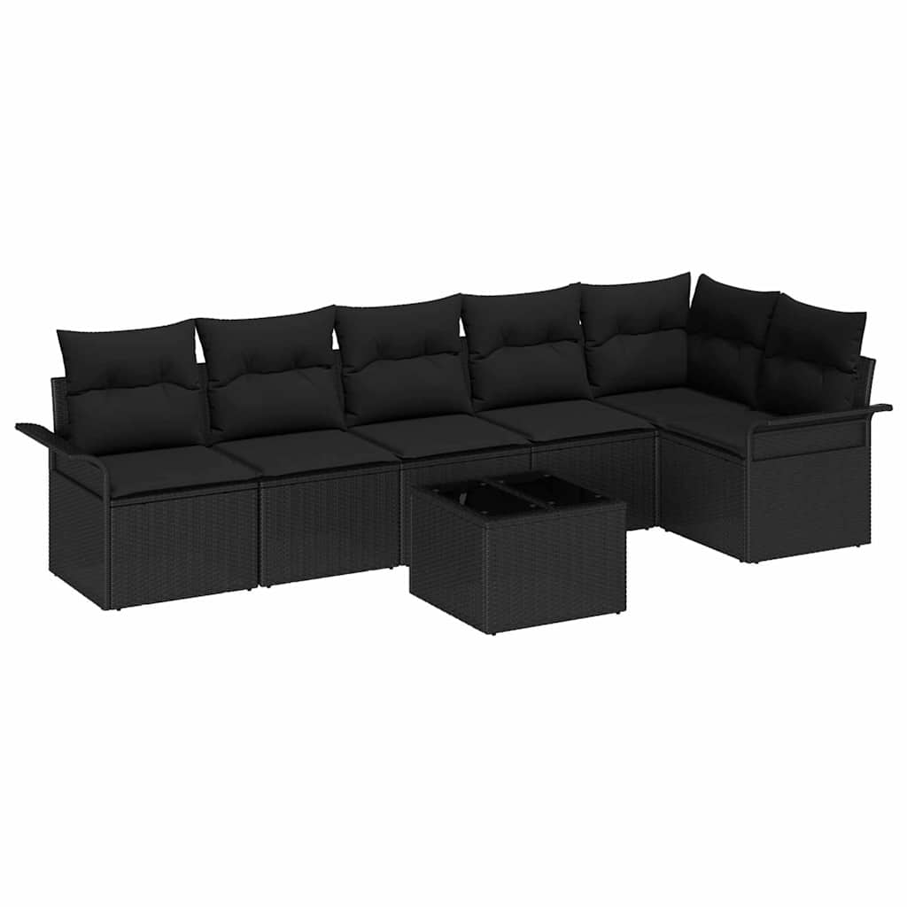 Garden Sofa Set with Cushion 7 pcs Black Poly Rattan