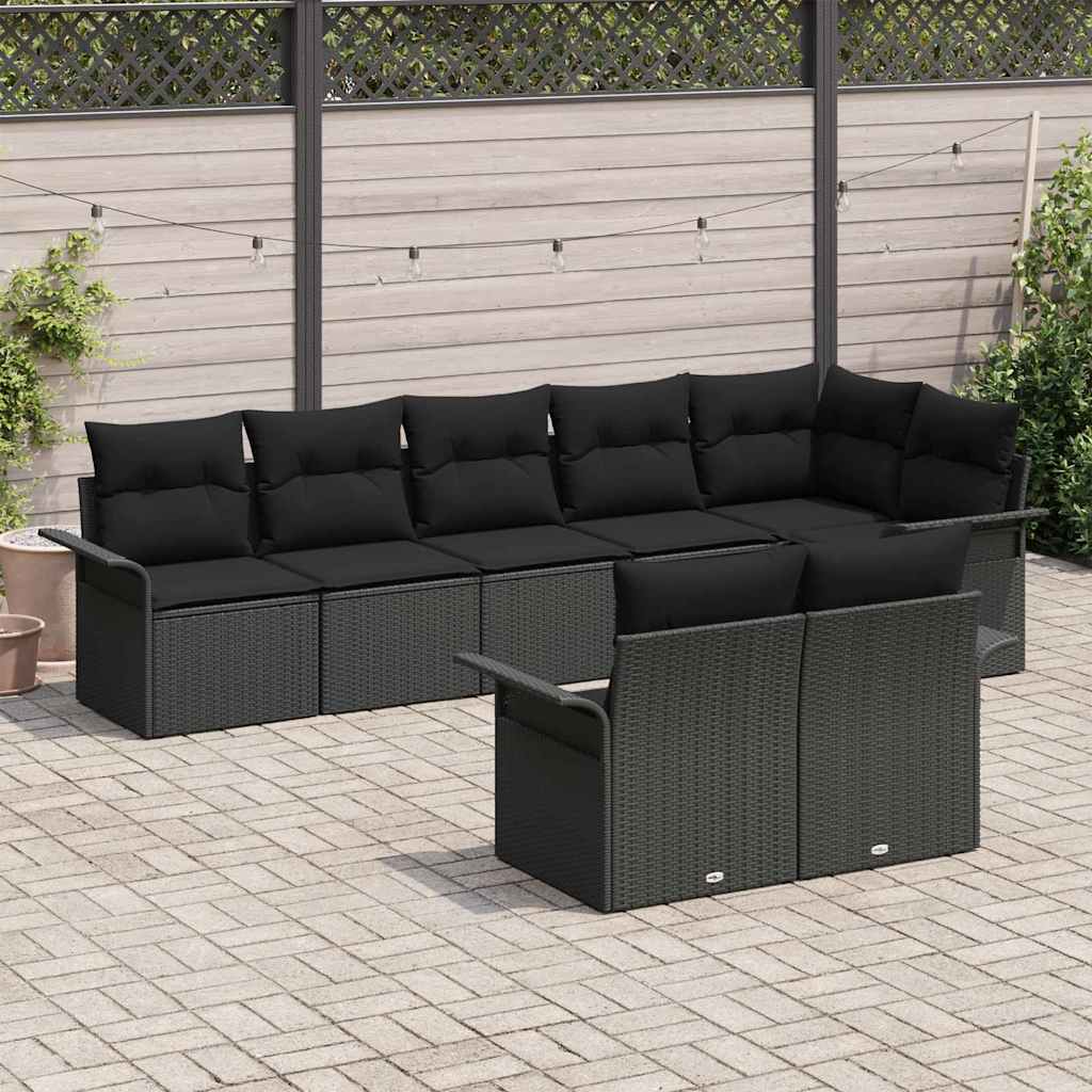 Garden Sofa Set with Cushion 8 pcs Black Poly Rattan