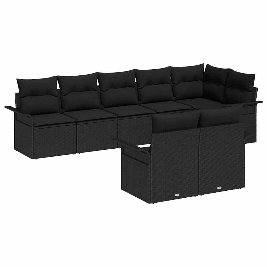 Garden Sofa Set with Cushion 8 pcs Black Poly Rattan