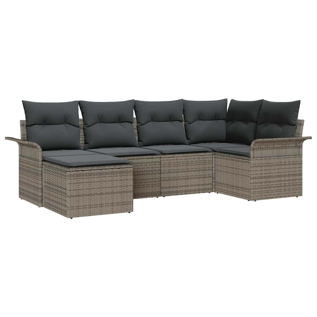 Garden Sofa Set with Cushion 6 pcs Grey Poly Rattan