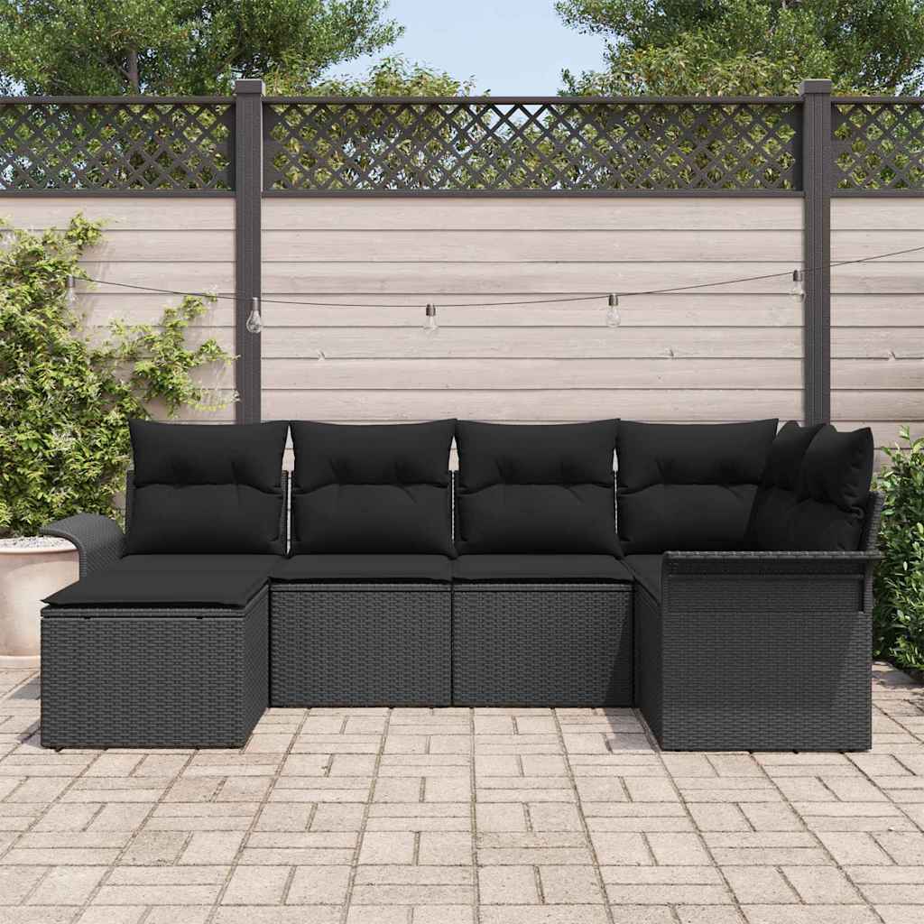 Garden Sofa Set with Cushion 6 pcs Black Poly Rattan
