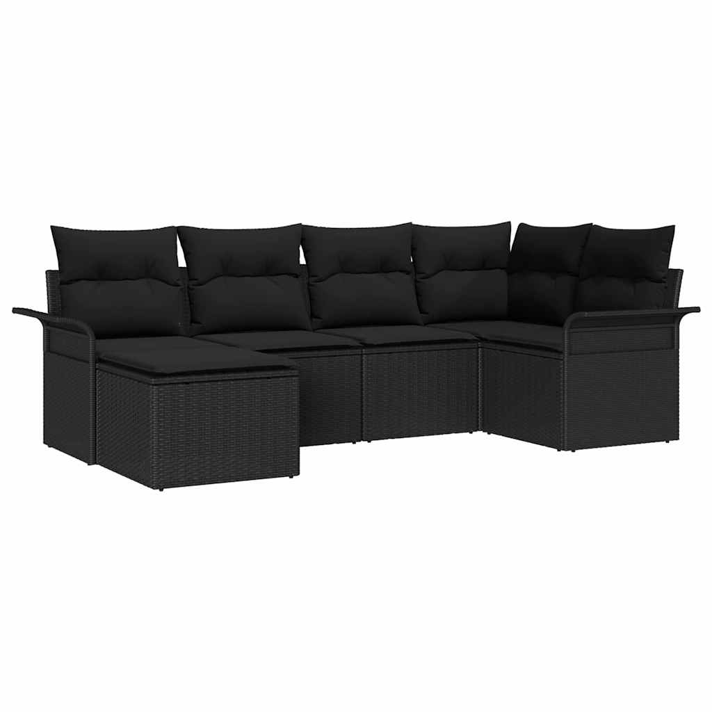 Garden Sofa Set with Cushion 6 pcs Black Poly Rattan