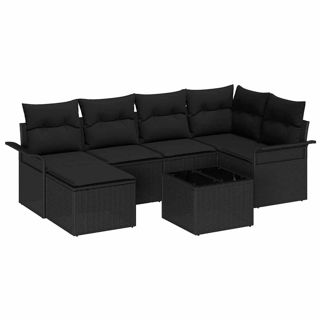 Garden Sofa Set with Cushion 7 pcs Black Poly Rattan