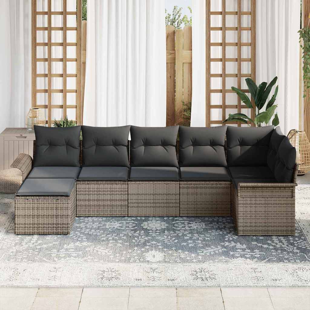 Garden Sofa Set with Cushion 7 pcs Grey Poly Rattan
