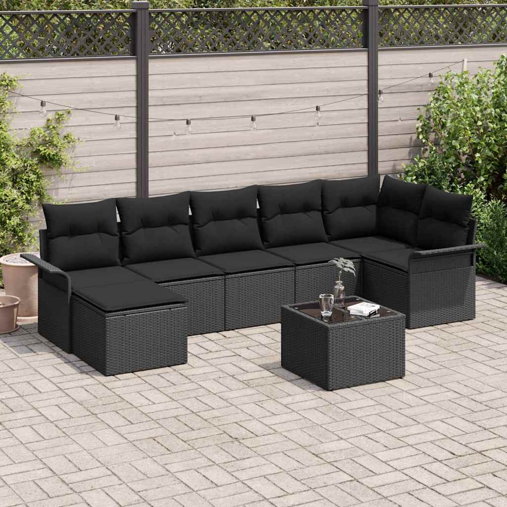 Garden Sofa Set with Cushion 8 pcs Black Poly Rattan