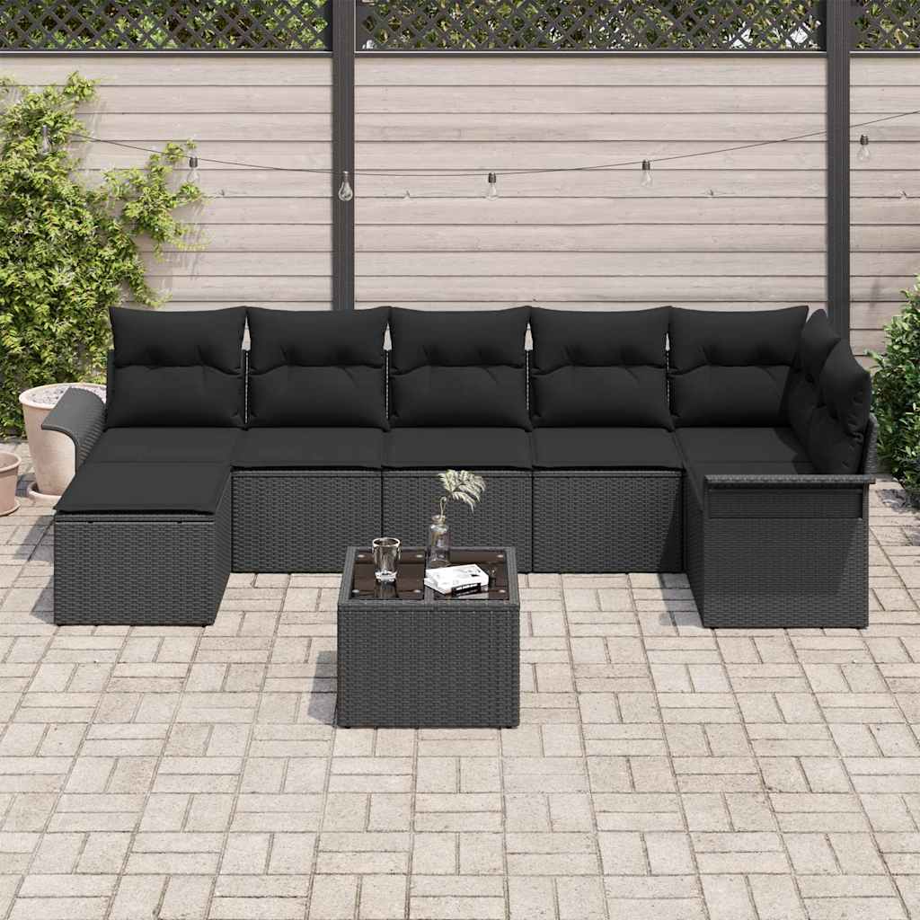 Garden Sofa Set with Cushion 8 pcs Black Poly Rattan