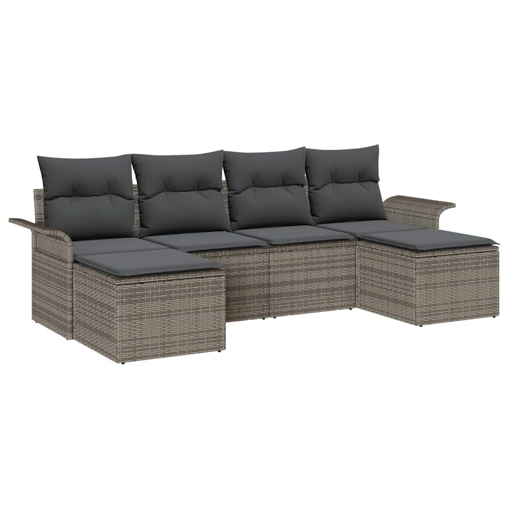 Garden Sofa Set with Cushion 6 pcs Grey Poly Rattan