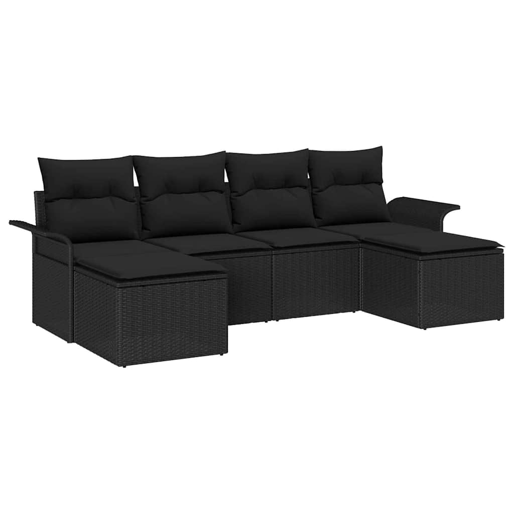 Garden Sofa Set with Cushion 6 pcs Black Poly Rattan