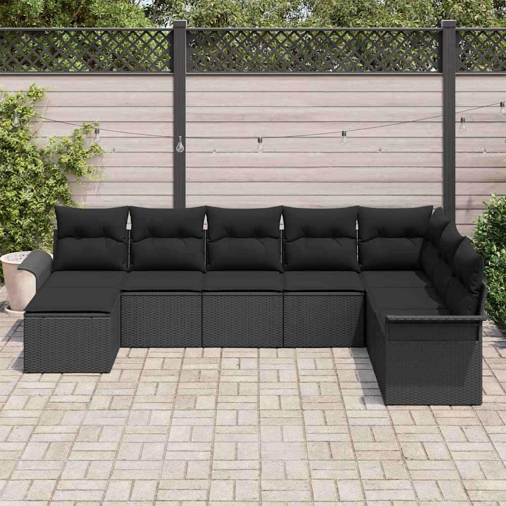 Garden Sofa Set with Cushion 8 pcs Black Poly Rattan