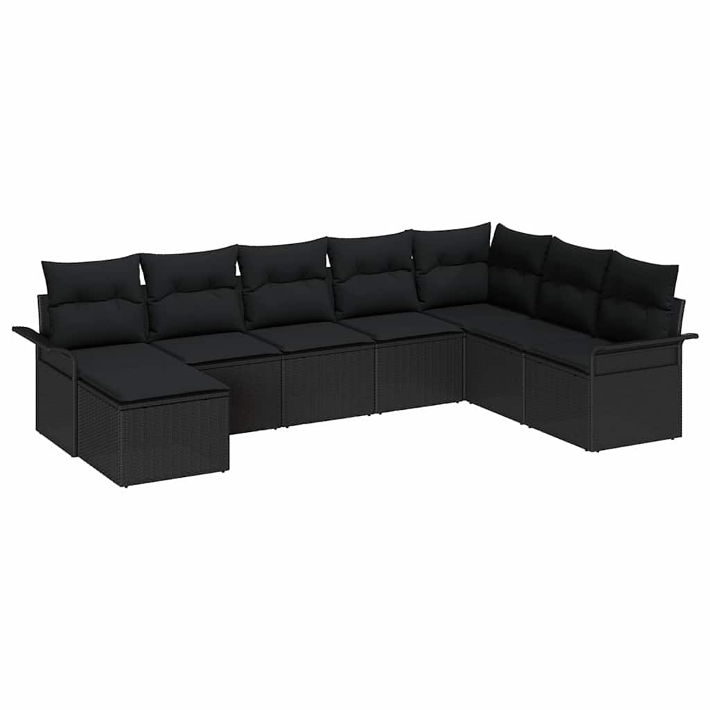 Garden Sofa Set with Cushion 8 pcs Black Poly Rattan
