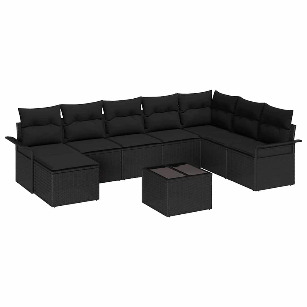 Garden Sofa Set with Cushion 9 pcs Black Poly Rattan