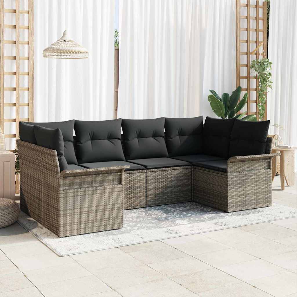 Garden Sofa Set with Cushion 6 pcs Grey Poly Rattan