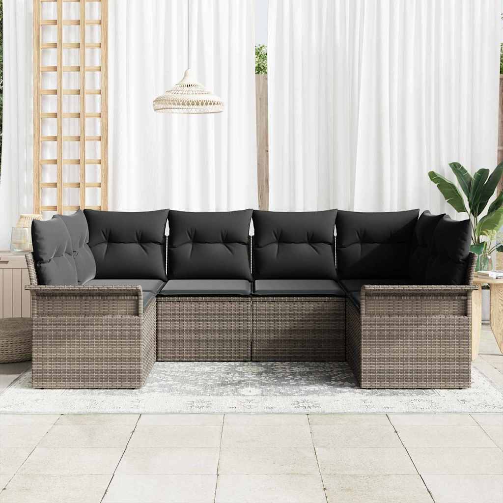 Garden Sofa Set with Cushion 6 pcs Grey Poly Rattan
