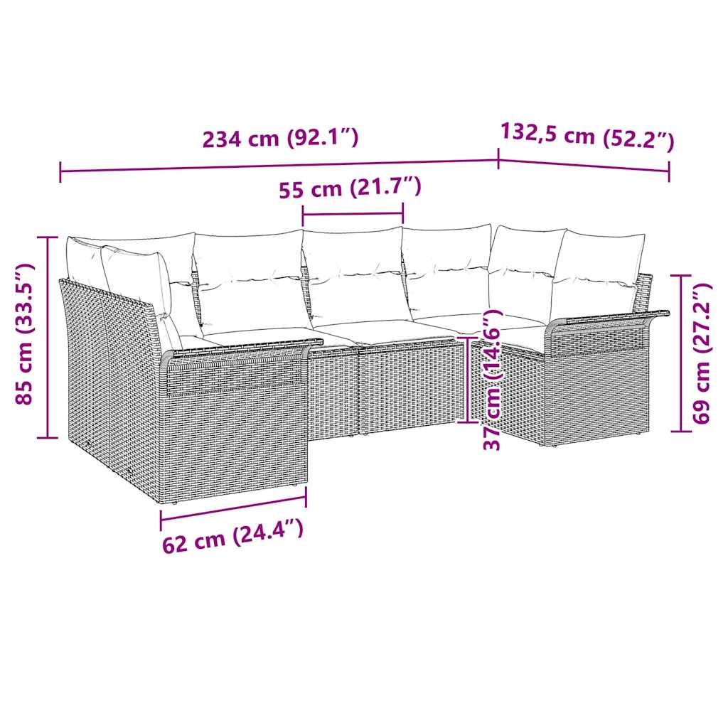 Garden Sofa Set with Cushion 6 pcs Grey Poly Rattan