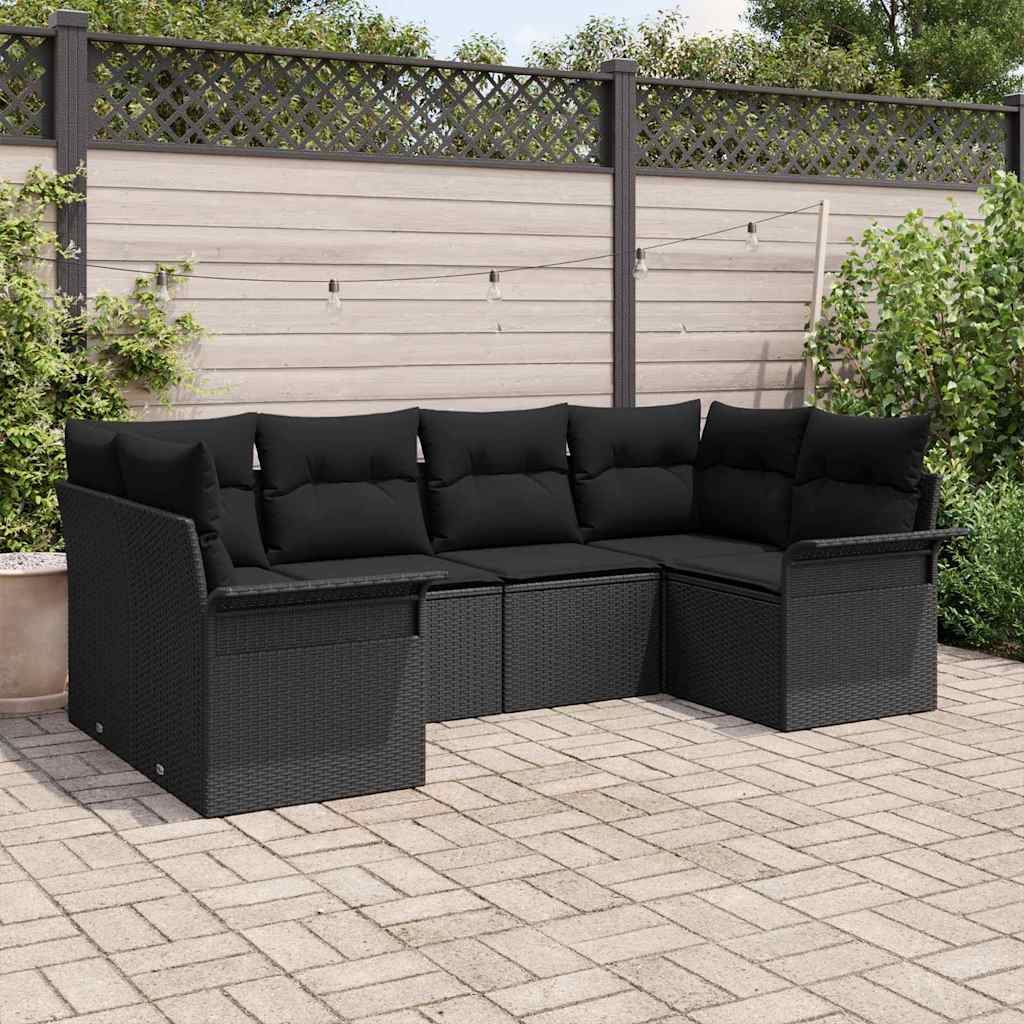 Garden Sofa Set with Cushion 6 pcs Black Poly Rattan