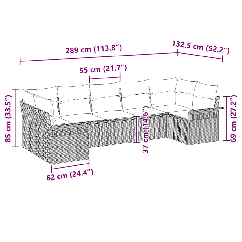 Garden Sofa Set with Cushion 7 pcs Black Poly Rattan