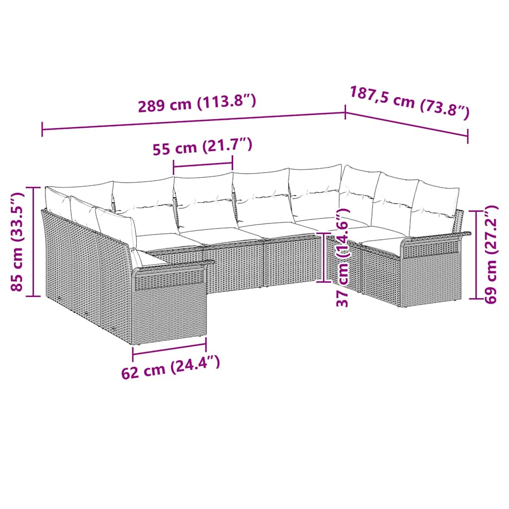 Garden Sofa Set with Cushion Grey Poly Rattan
