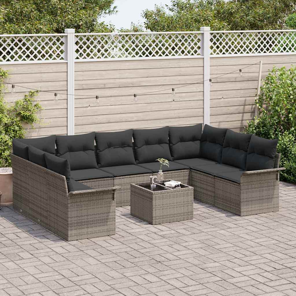 Garden Sofa Set with Cushion 10 pcs Grey Poly Rattan
