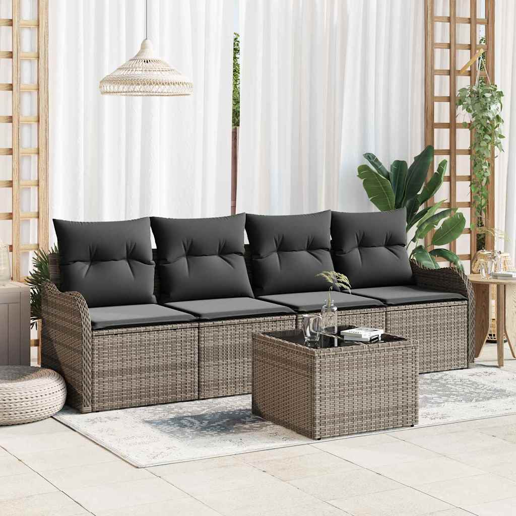 Garden Sofa Set 5 pcs Grey Poly rattan