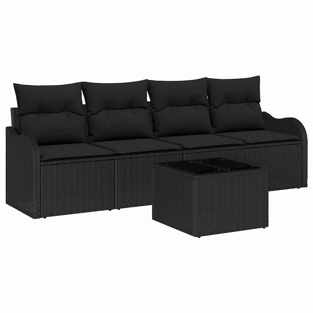 Garden Sofa Set Black Poly Rattan