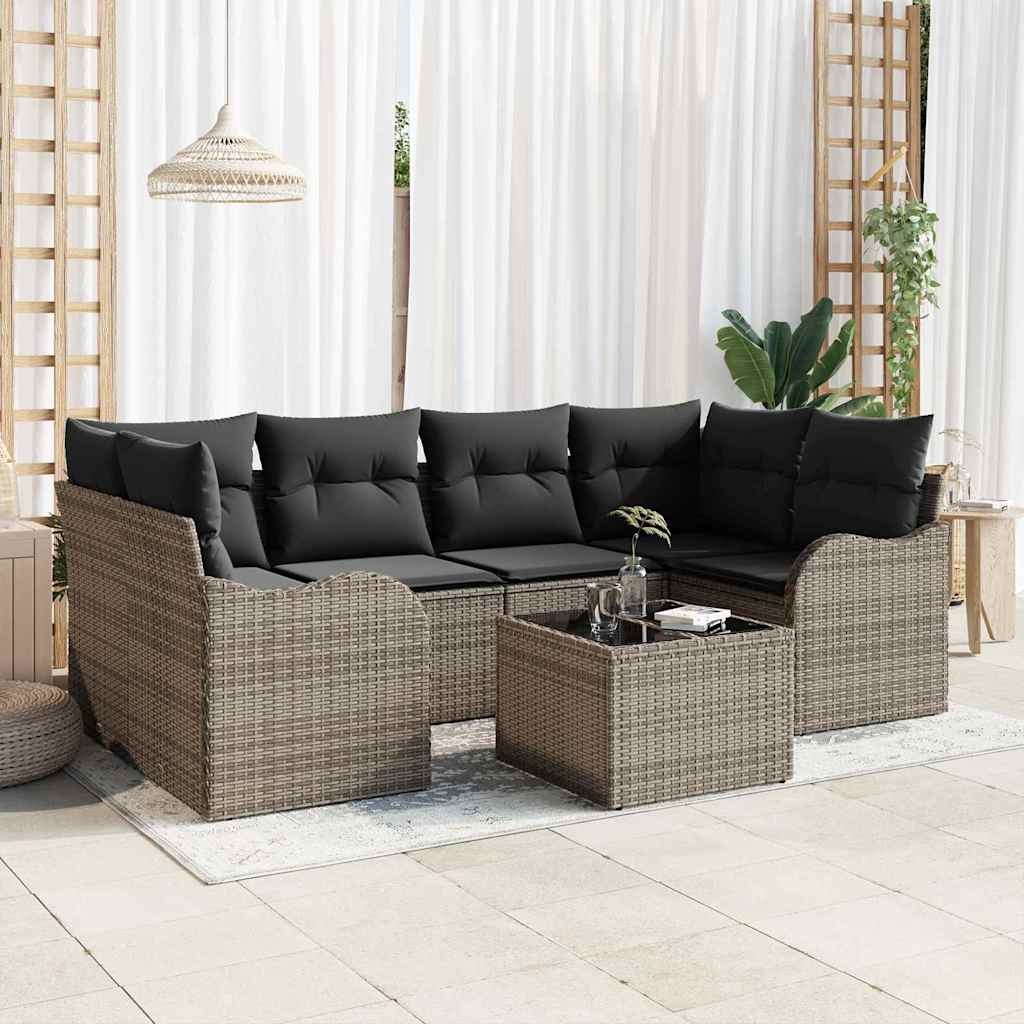 Garden Sofa Set 7 pcs Grey 55 x 55 x 37 cm Poly rattan
