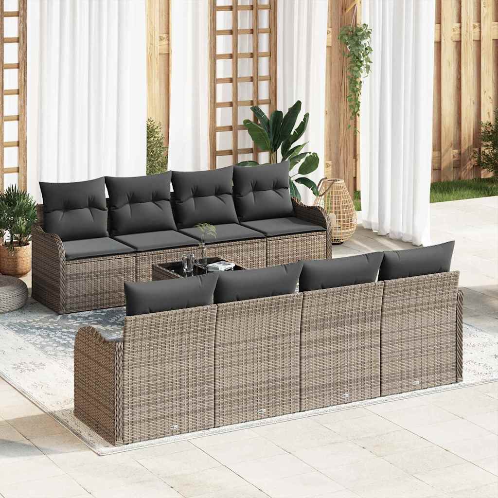 Garden Sofa Set 9 pcs Grey 55 x 55 x 37 cm Poly rattan