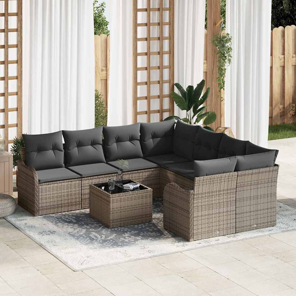Garden Sofa Set 9 pcs Grey 55 x 55 x 37 cm Poly rattan