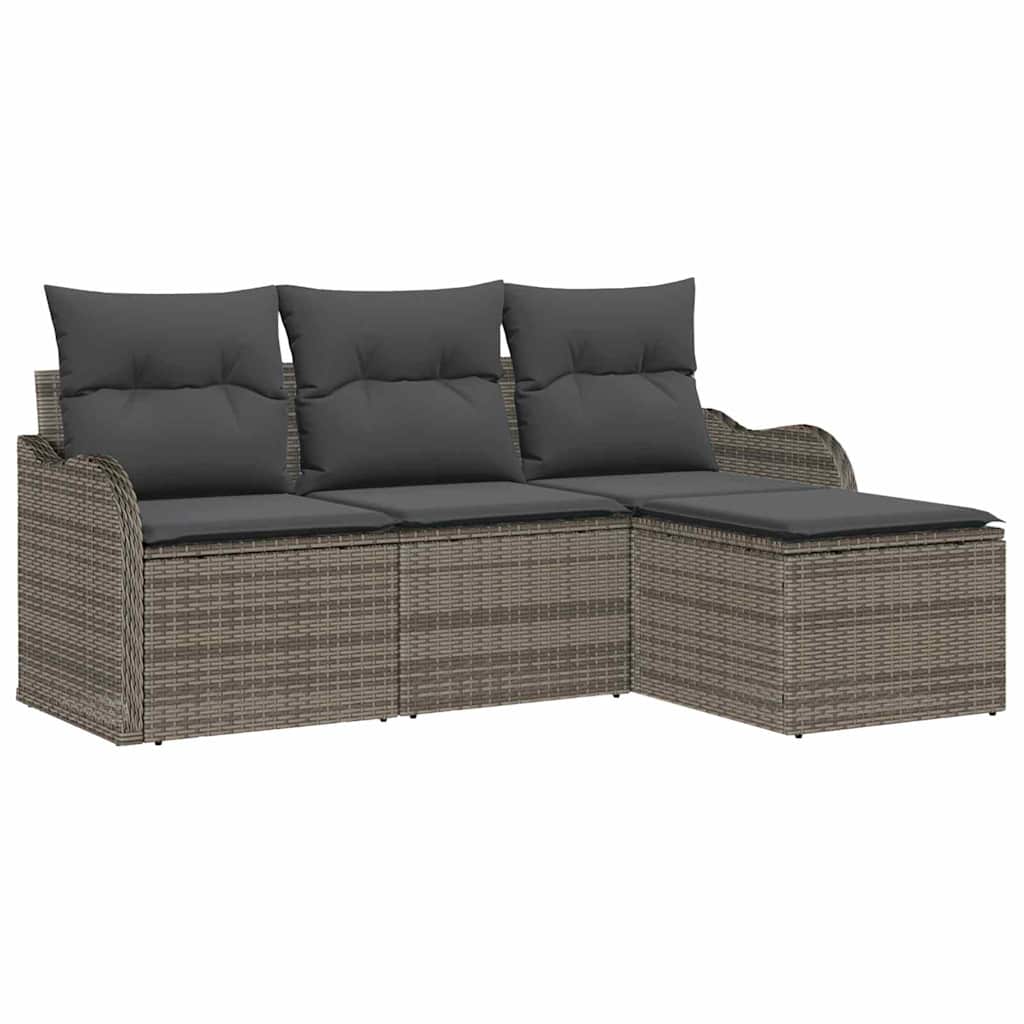 Garden Sofa Set with Cushion 4 pcs Grey Poly rattan