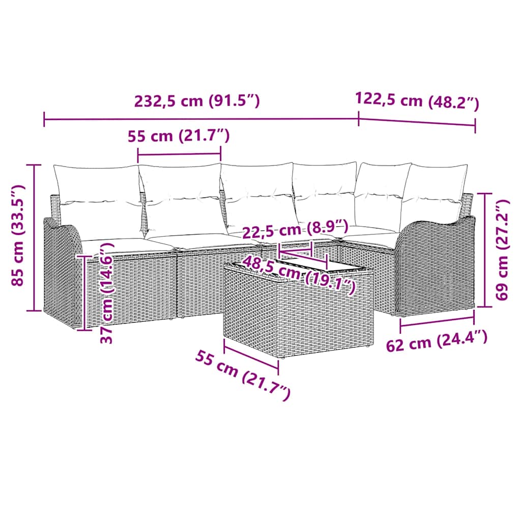 Garden Sofa Set Black Poly Rattan