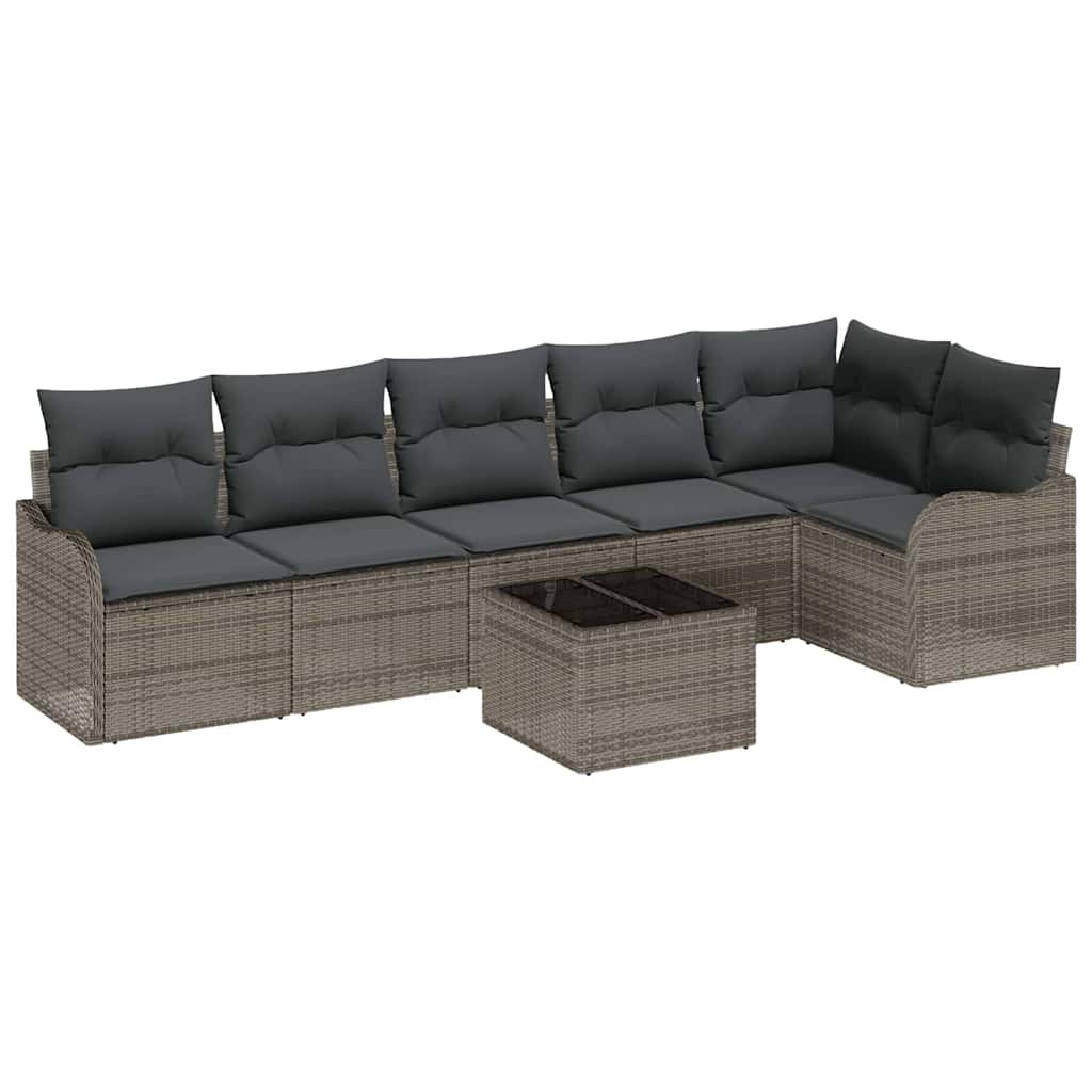 Garden Sofa Set with Cushion 7 pcs Grey Poly rattan