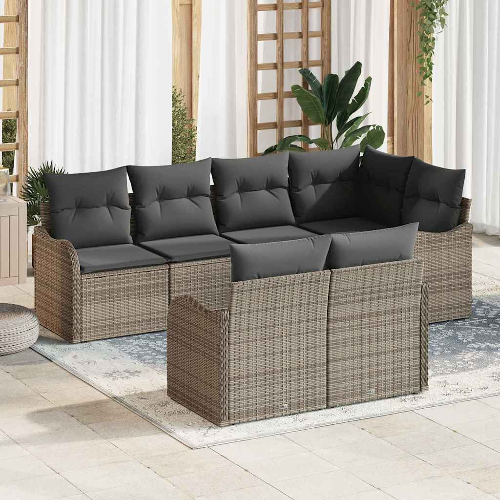 Garden Sofa Set with Cushion 7 pcs Grey Poly rattan