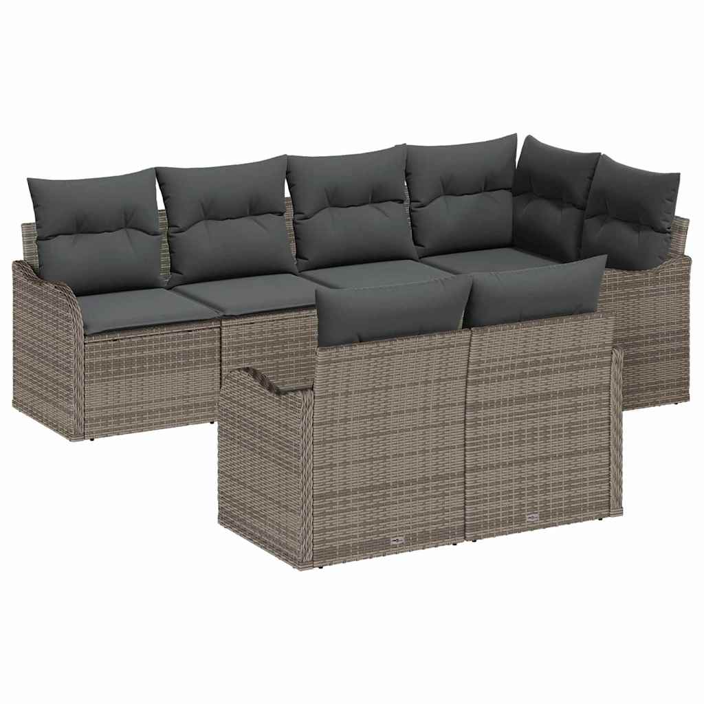 Garden Sofa Set 7 pcs Grey Poly Rattan