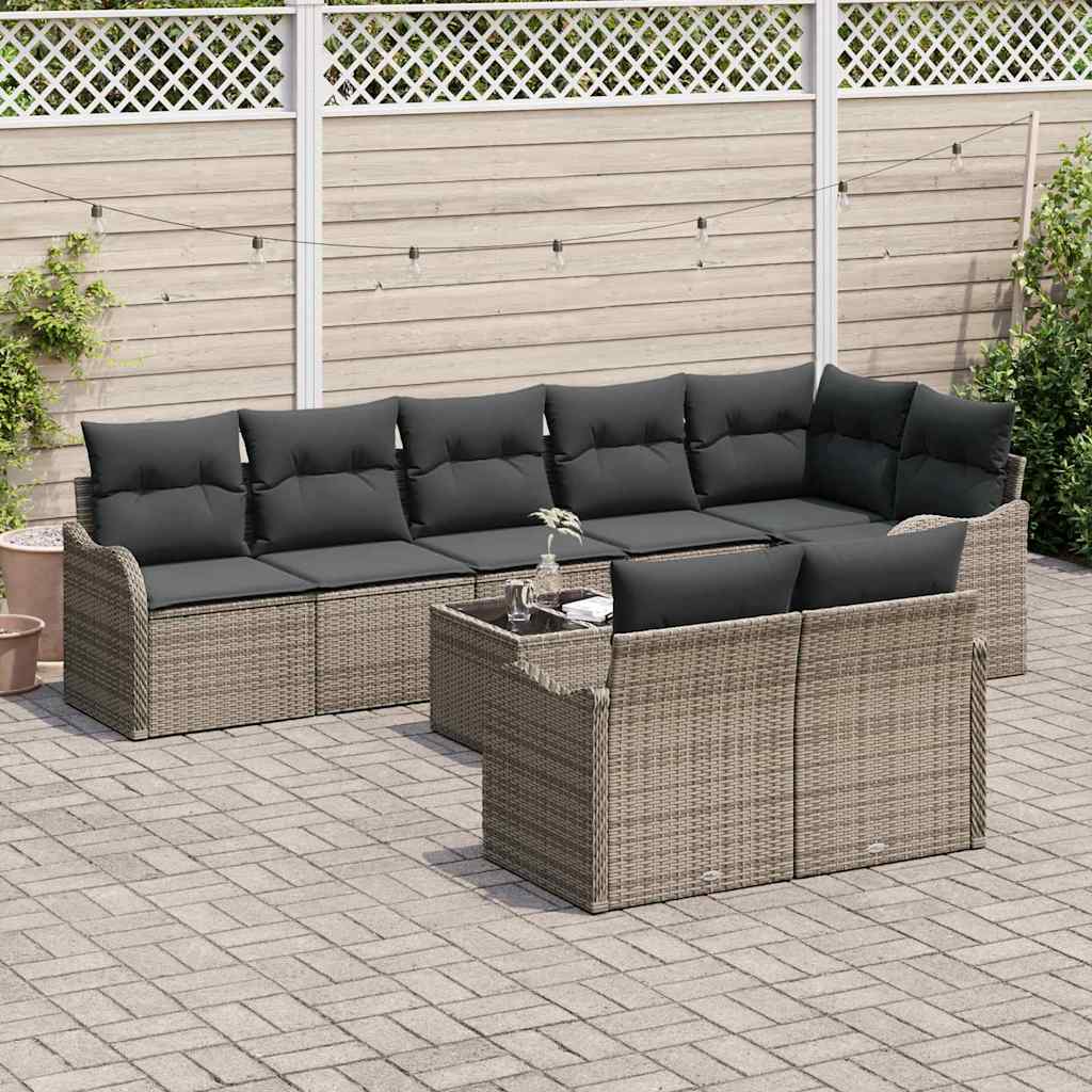 Garden Sofa Set with Cushion 9 pcs Grey Poly rattan