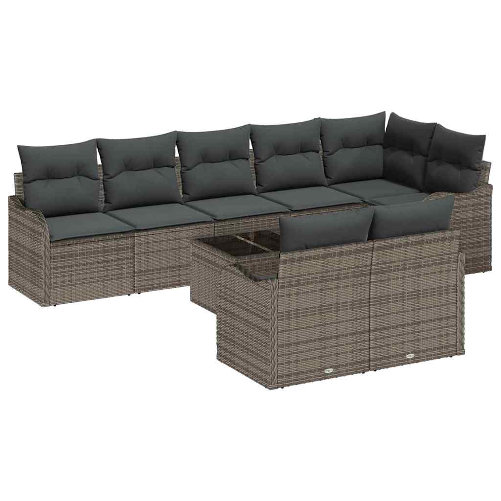 Garden Sofa Set 9 pcs Grey Poly Rattan