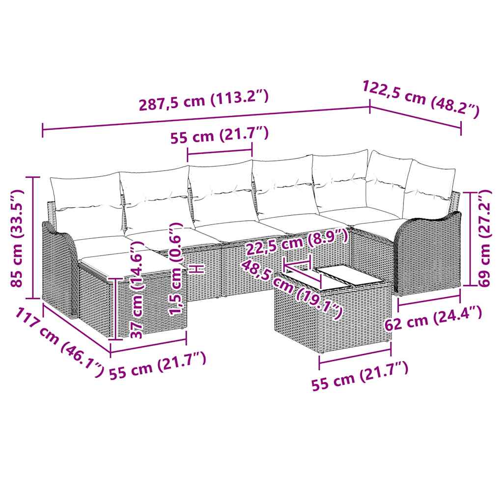 Garden Sofa Set 8 pcs Grey Poly Rattan