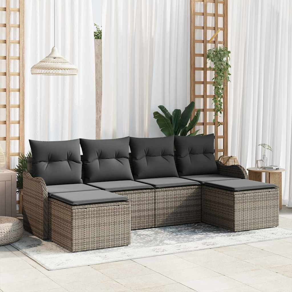 Garden Sofa Set with Cushion 6 pcs Grey Poly rattan