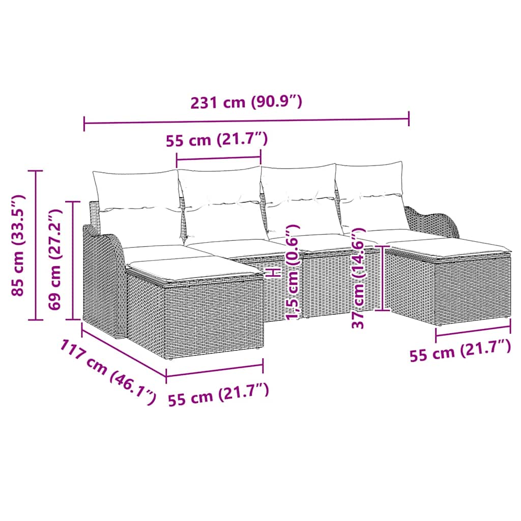 Garden Sofa Set with Cushion 6 pcs Grey Poly rattan