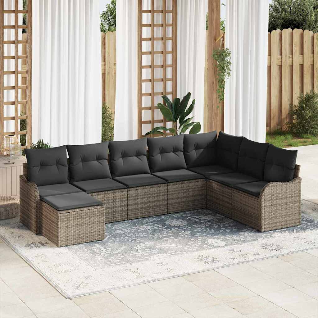 Garden Sofa Set with Cushion 8 pcs Grey Poly rattan