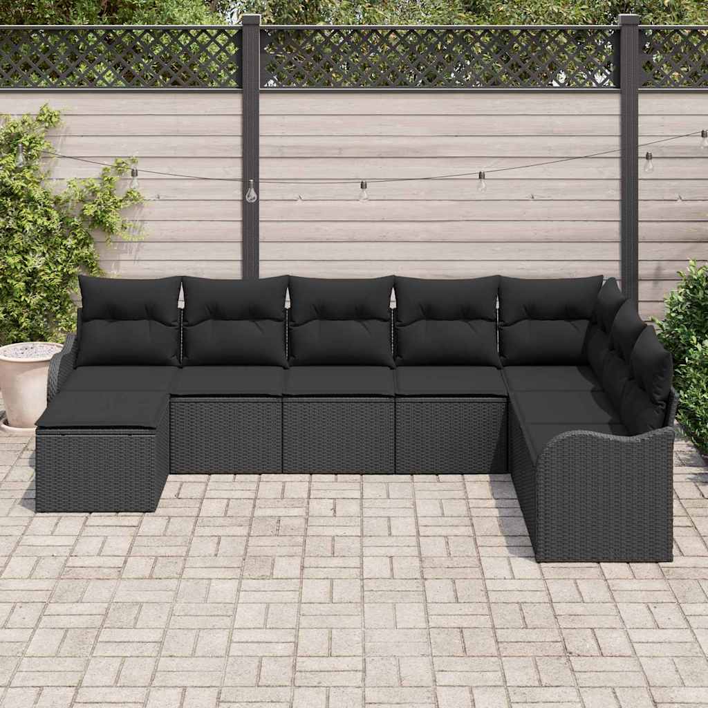 Garden Sofa Set with Cushion 8 pcs Black Poly rattan