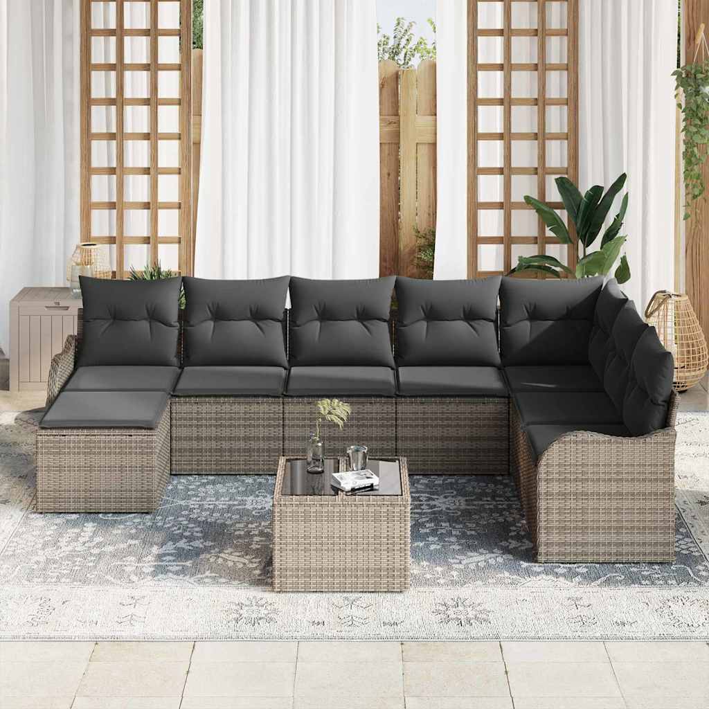 Garden Sofa Set with Cushion 9 pcs Grey Poly rattan