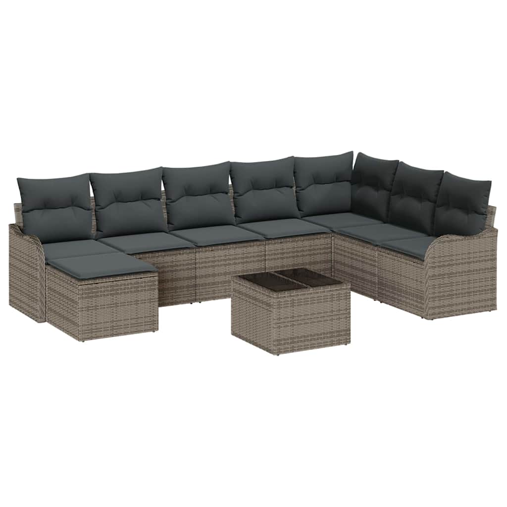 Garden Sofa Set 9 pcs Grey Poly Rattan