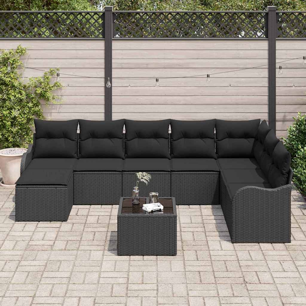 Garden Sofa Set 9 pcs Black Poly Rattan