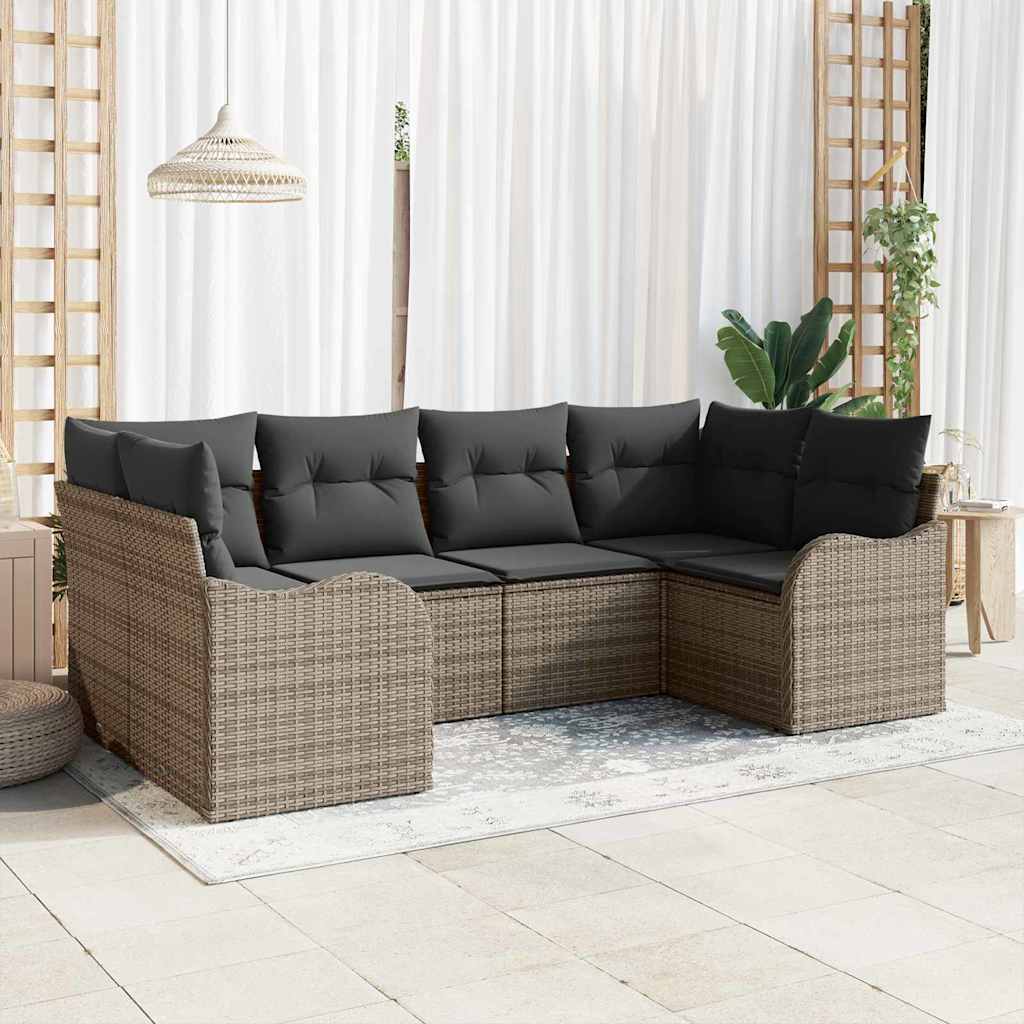 Garden Sofa Set with Cushion 6 pcs Grey Poly rattan